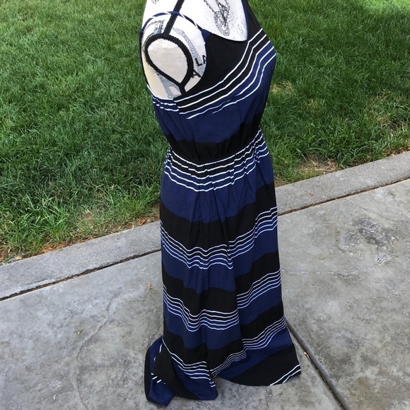 Old Navy Blue Black Maxi Side slit Sundress -M - Picture 2 of 7